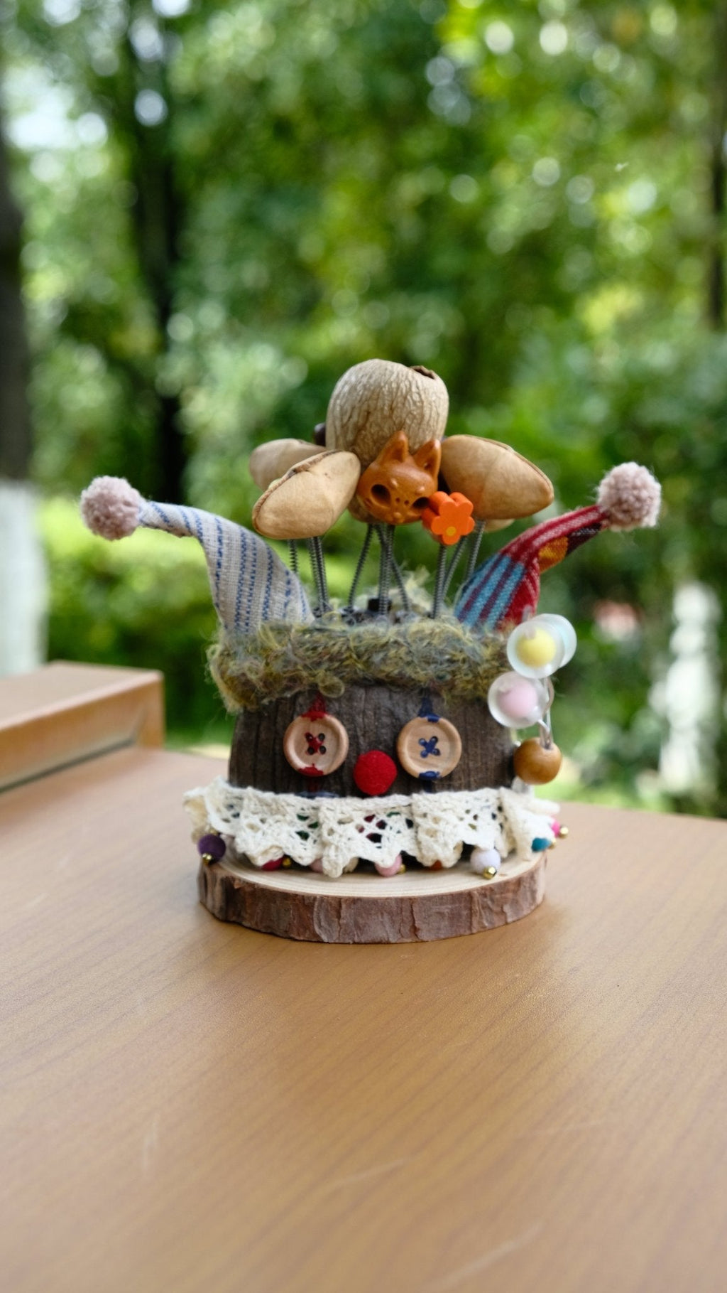 "The Happy Jester" - Nut Shell Clown Doll with Balloons & Fox Mask