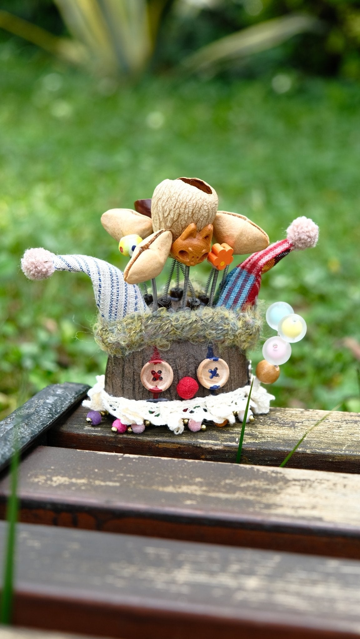 "The Happy Jester" - Nut Shell Clown Doll with Balloons & Fox Mask