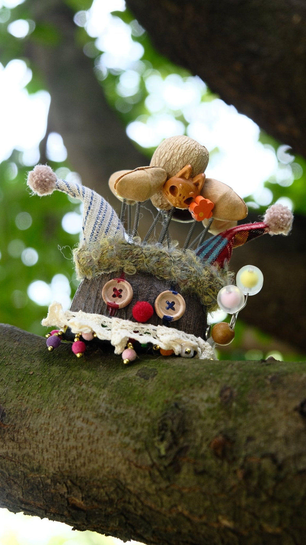 "The Happy Jester" - Nut Shell Clown Doll with Balloons & Fox Mask