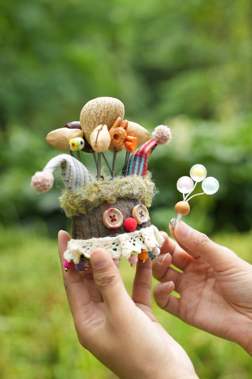 "The Happy Jester" - Nut Shell Clown Doll with Balloons & Fox Mask