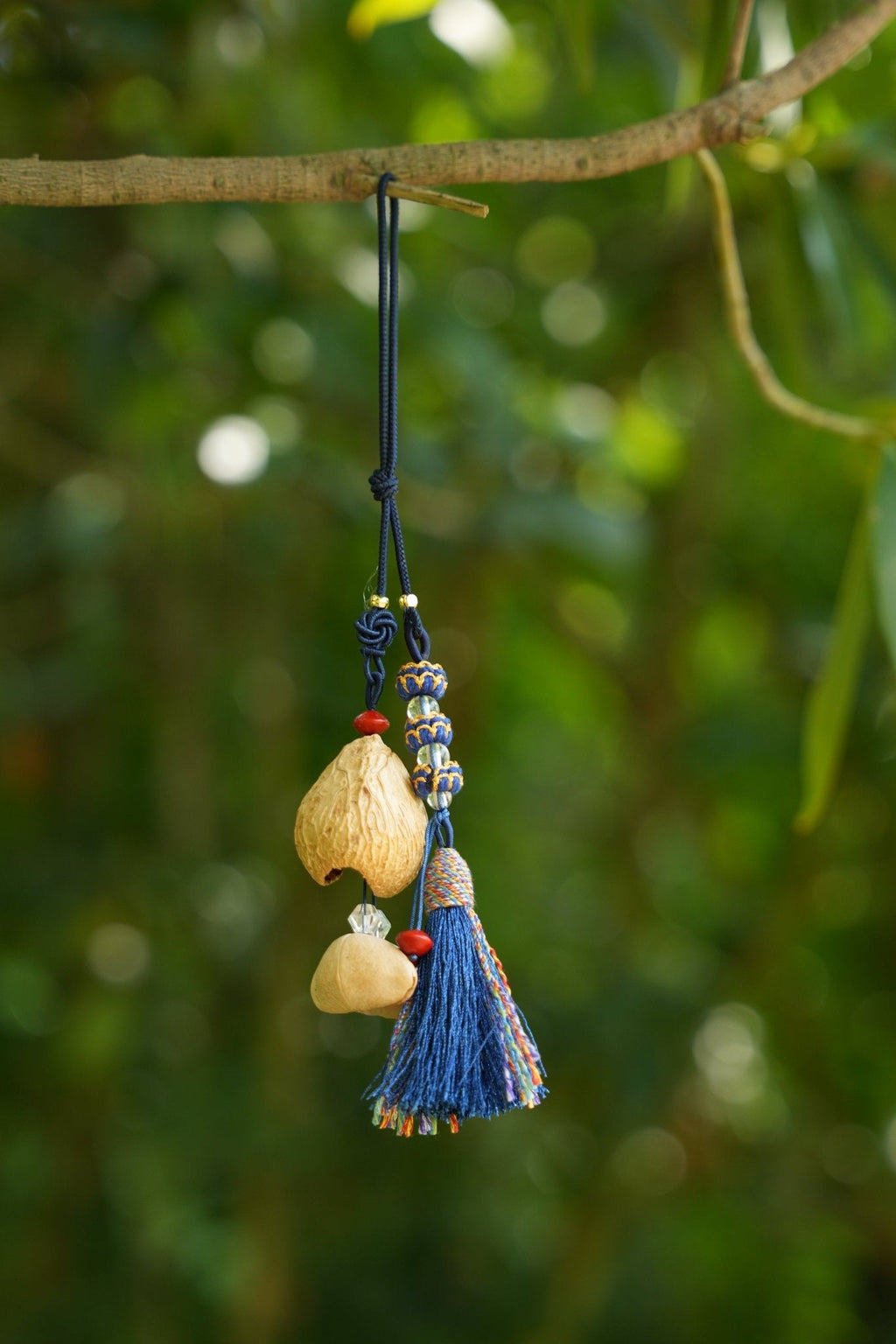 "The Indigo Guardian" - Royal Blue Tassel & Natural Nut Shell Car Charm