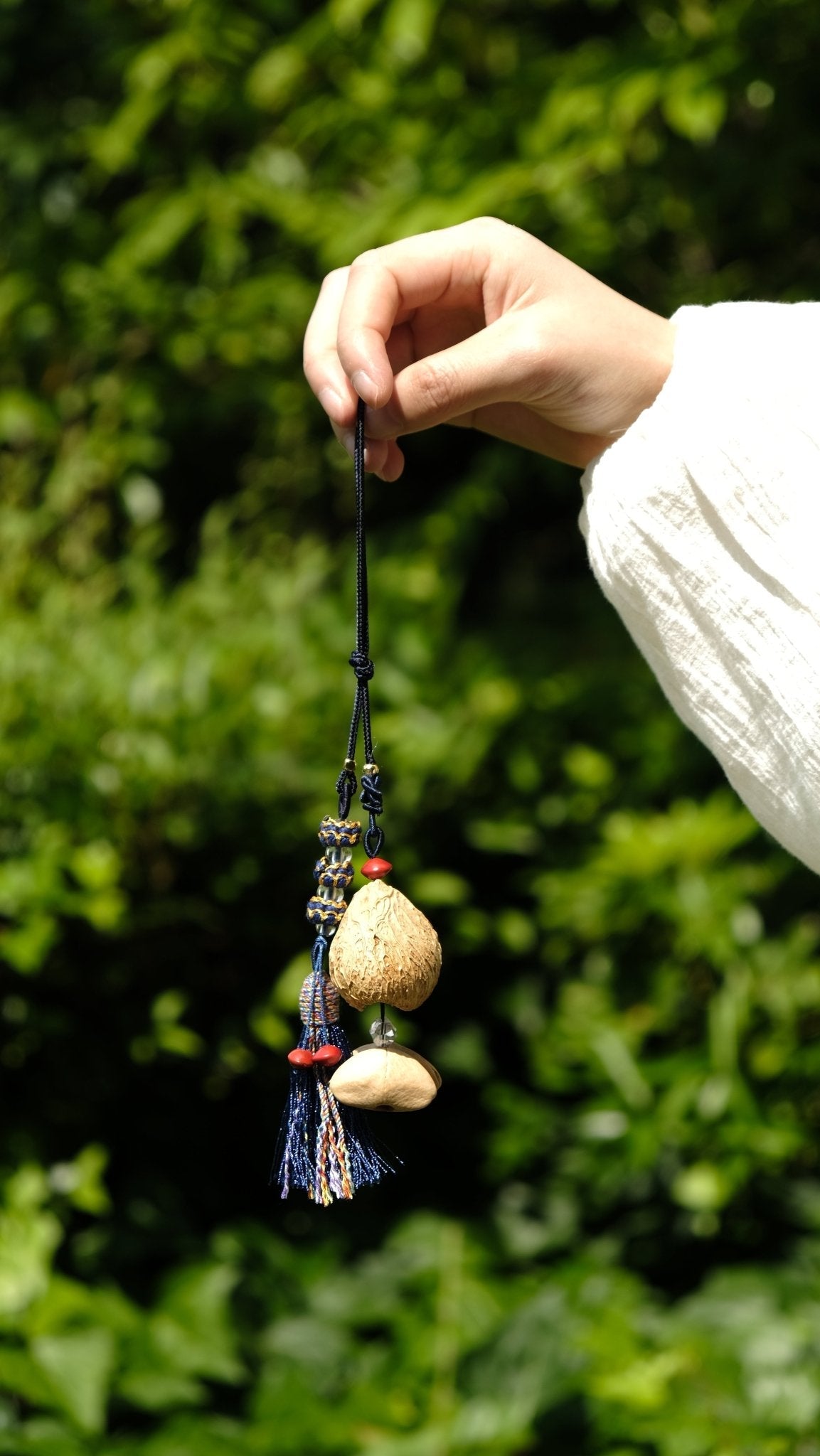 "The Indigo Guardian" - Royal Blue Tassel & Natural Nut Shell Car Charm