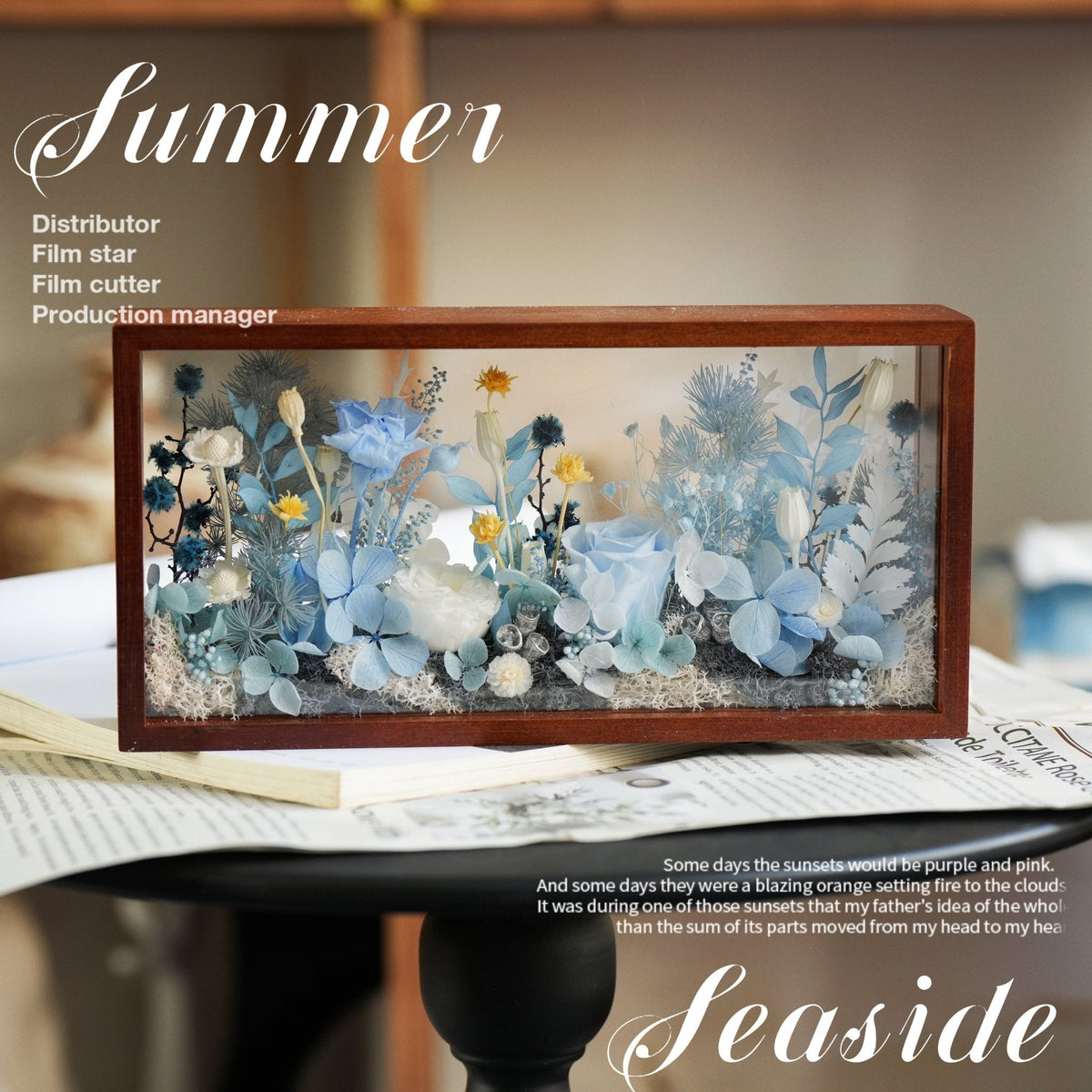 "The Landscape Garden" - Real Preserved Flower Shadow Box (Panoramic Desk Decor)