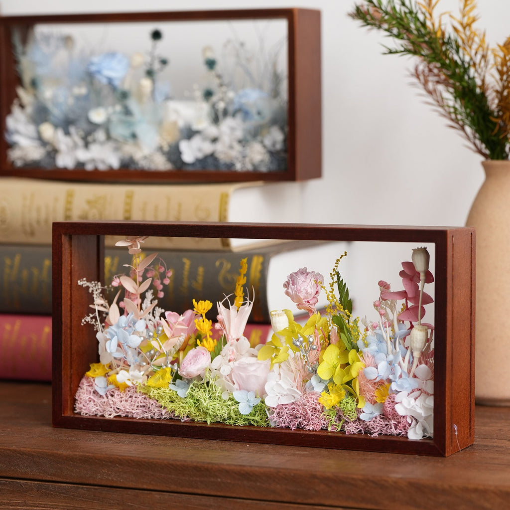 "The Landscape Garden" - Real Preserved Flower Shadow Box (Panoramic Desk Decor)