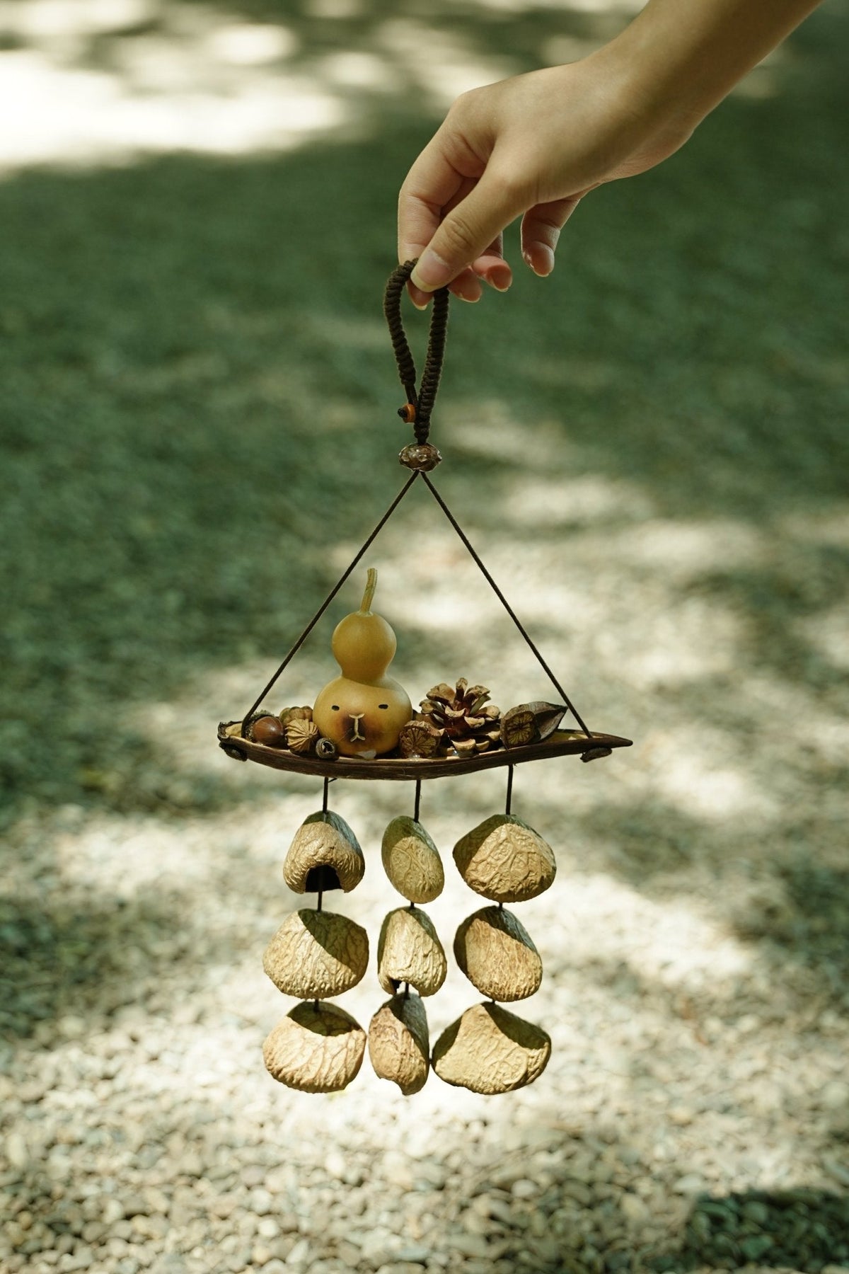 "The Lucky Gourd Ark" - Hanging Wind Chime with Painted Gourd & Seed Bells