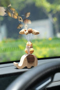 "The Lucky Gourd Rider" - Real Calabash & Wooden Elephant Car Ornament (Phone Stand)