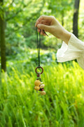 "The Lucky Gourd Sprite" - Hand-Painted Wooden Calabash & Seed Bag Charm