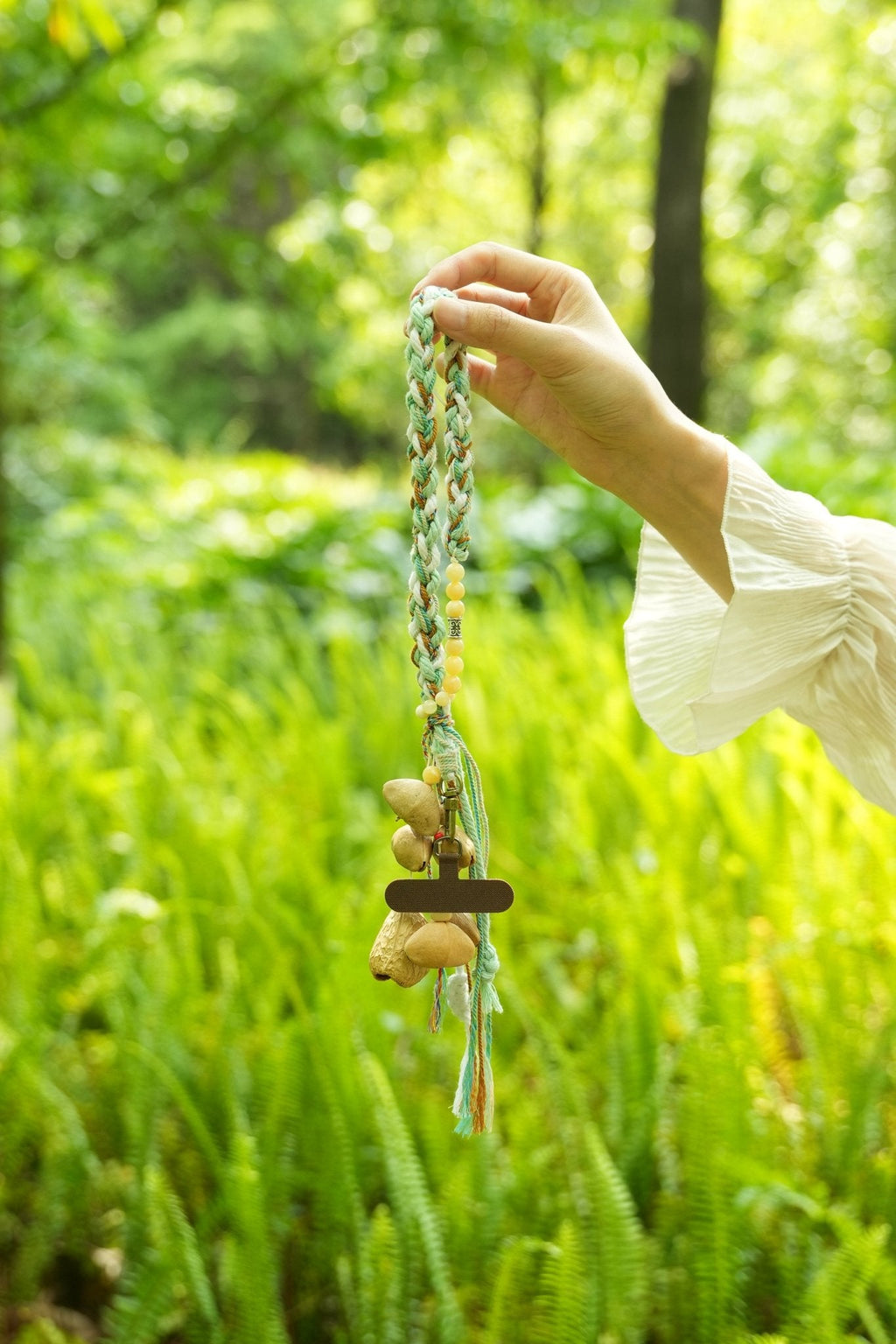 "The Meadow Breeze" - Macramé Phone Wristlet with Natural Seeds & Gemstones