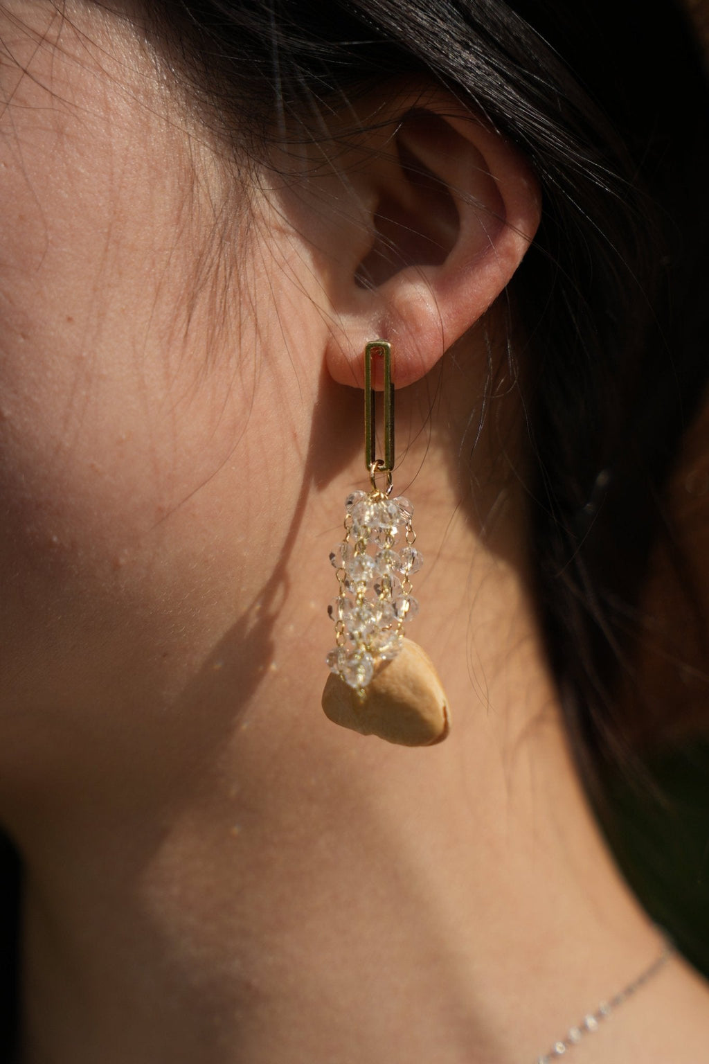 "The Morning Dew" - Natural Seed & Shimmering Crystal Drop Earrings