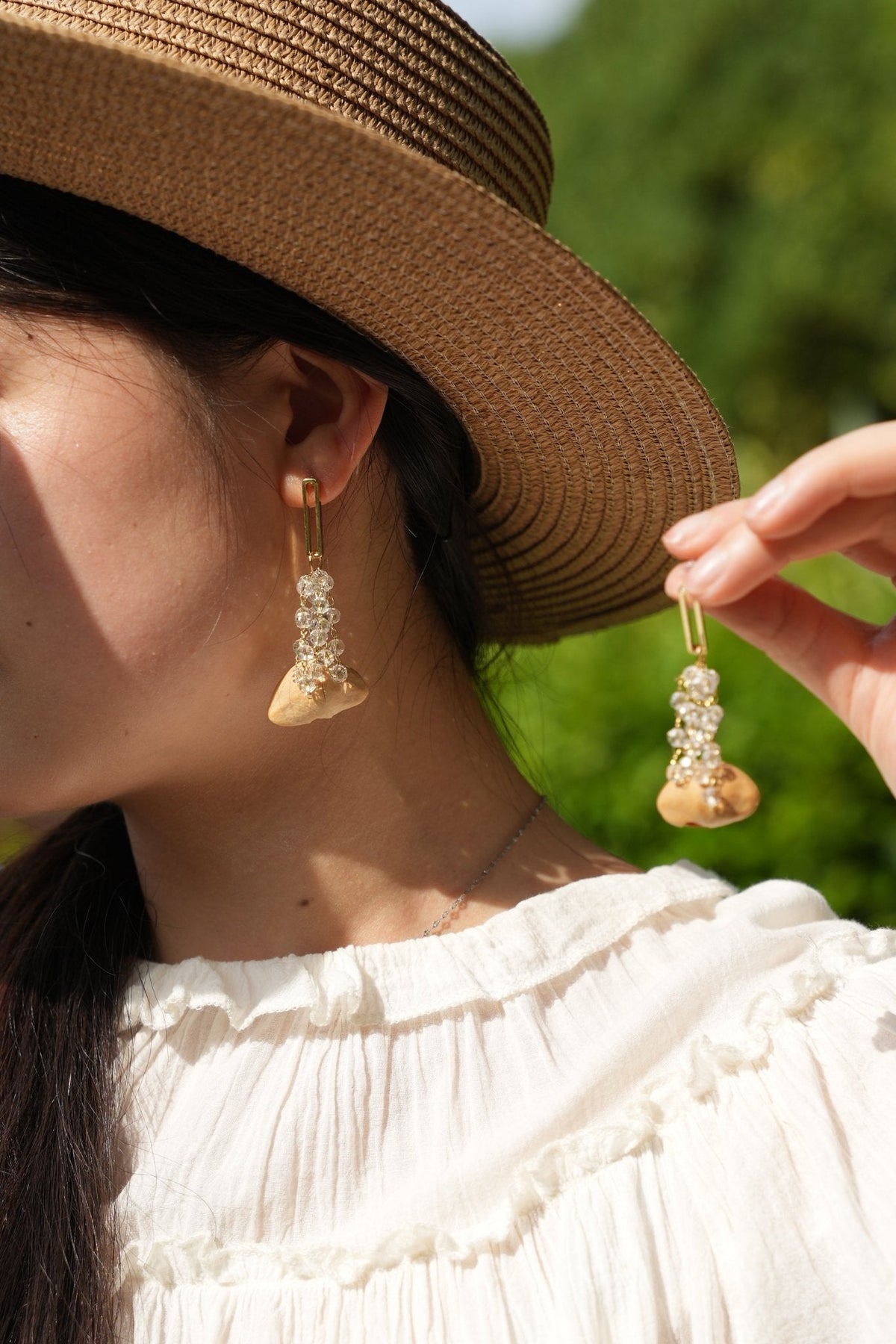 "The Morning Dew" - Natural Seed & Shimmering Crystal Drop Earrings