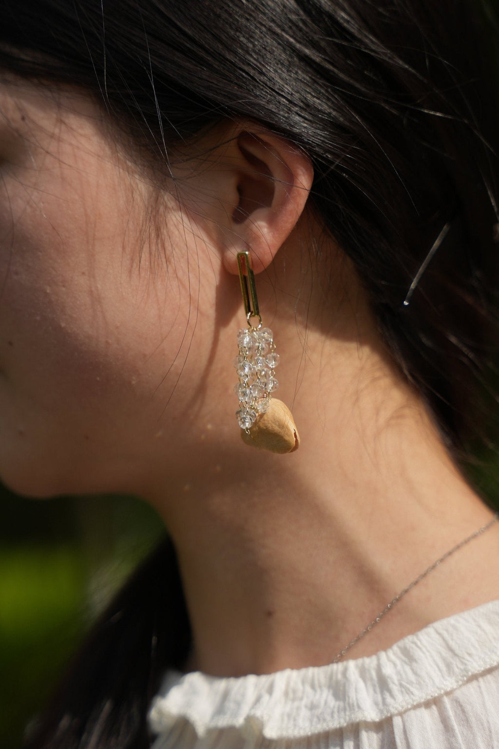 "The Morning Dew" - Natural Seed & Shimmering Crystal Drop Earrings