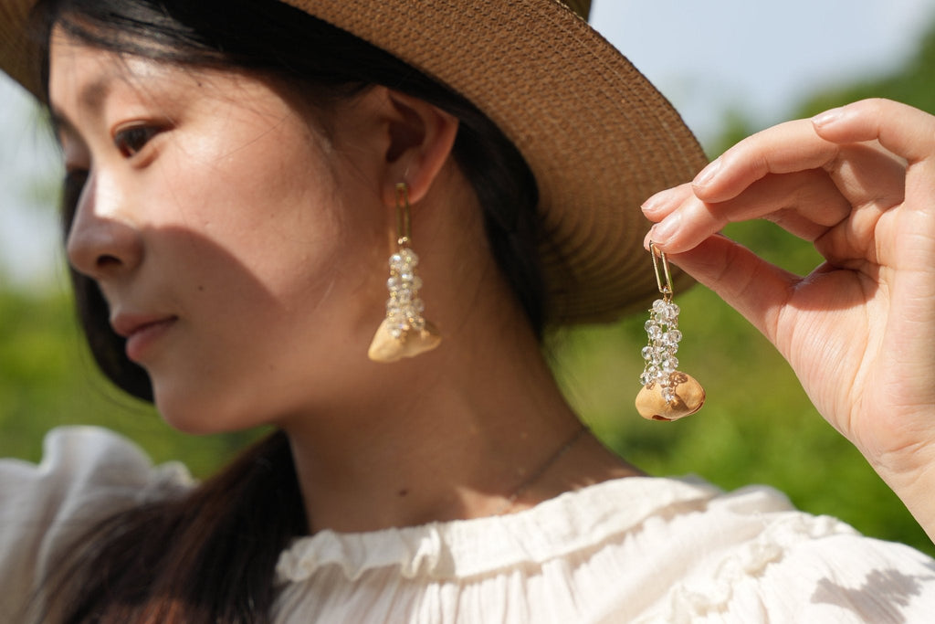 "The Morning Dew" - Natural Seed & Shimmering Crystal Drop Earrings