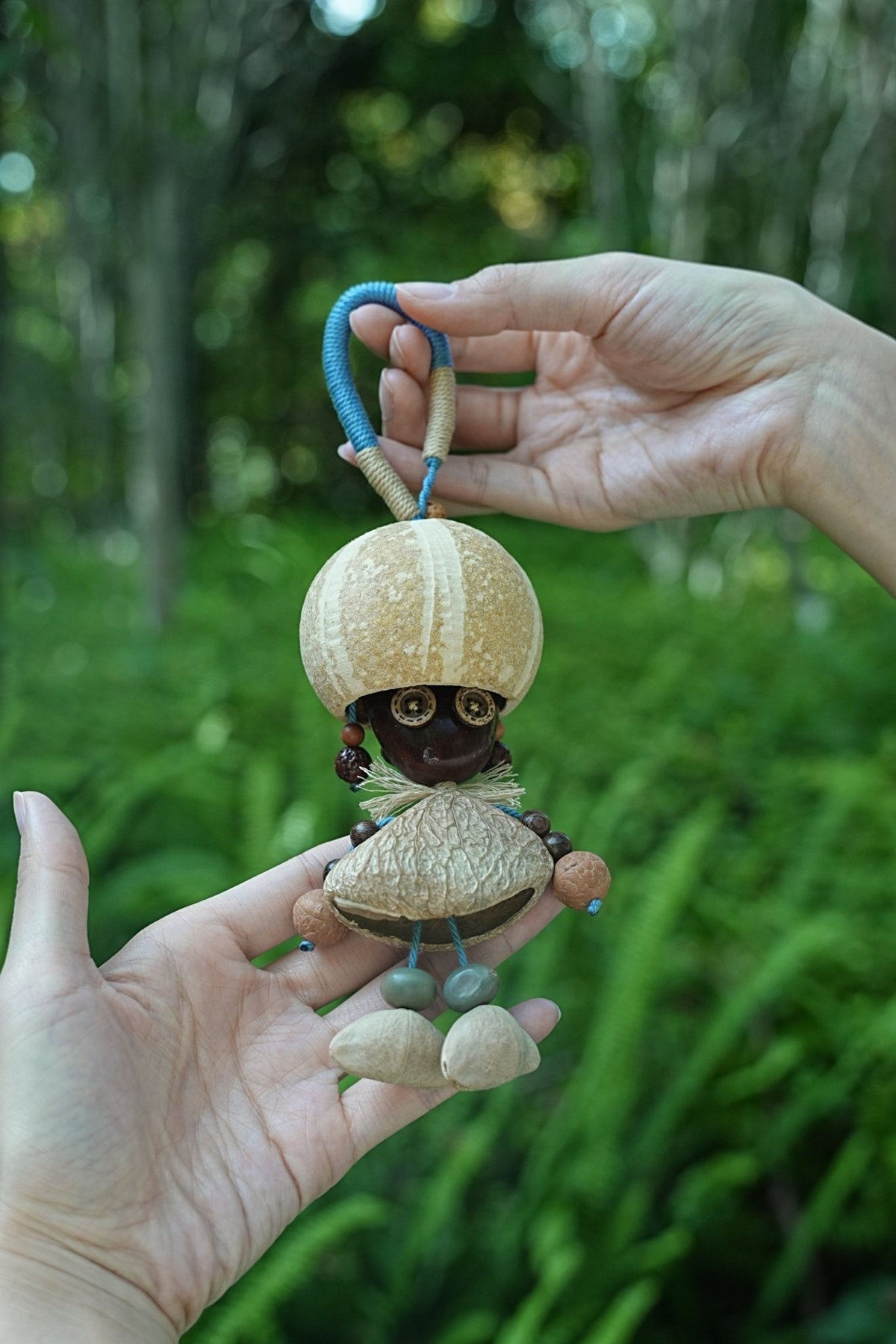"The Mushroom Sprite" - Big-Head Nut Shell Doll with Button Eyes Charm