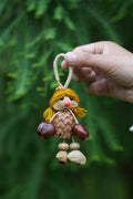 "The Pinecone Pixie" - Handcrafted Nut Shell Doll Bag Charm with Yarn Hair
