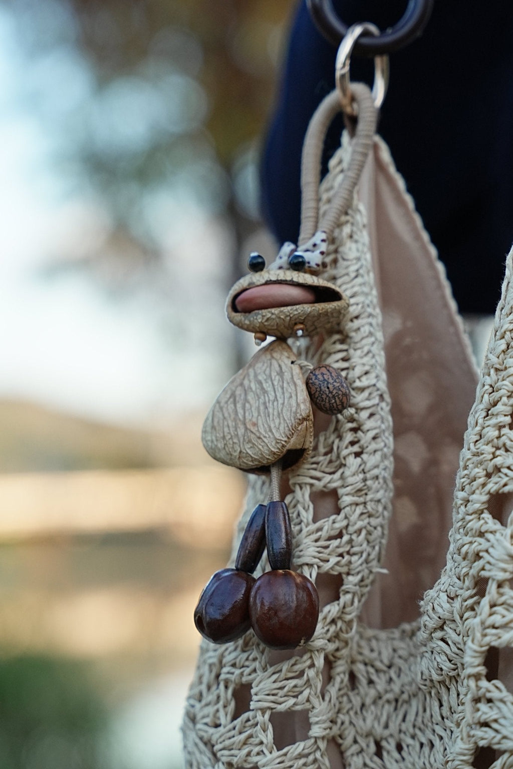 "The Polka Dot Monster" - Funny Big-Mouth Nut Shell Charm with Bow Tie