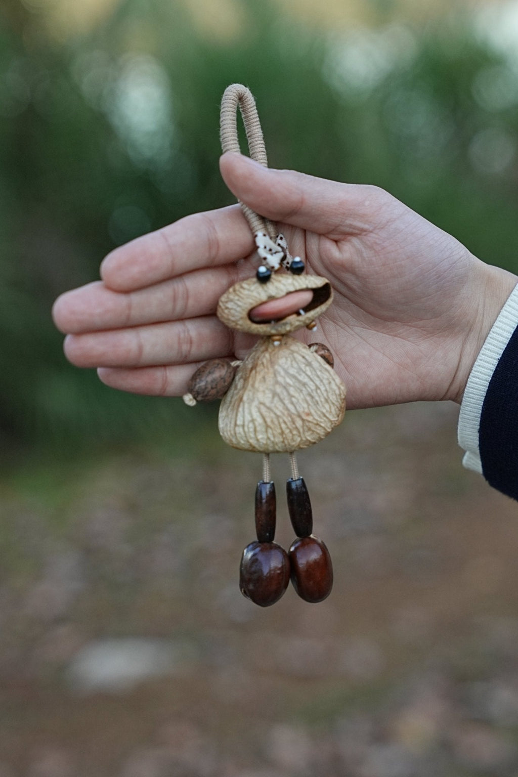 "The Polka Dot Monster" - Funny Big-Mouth Nut Shell Charm with Bow Tie