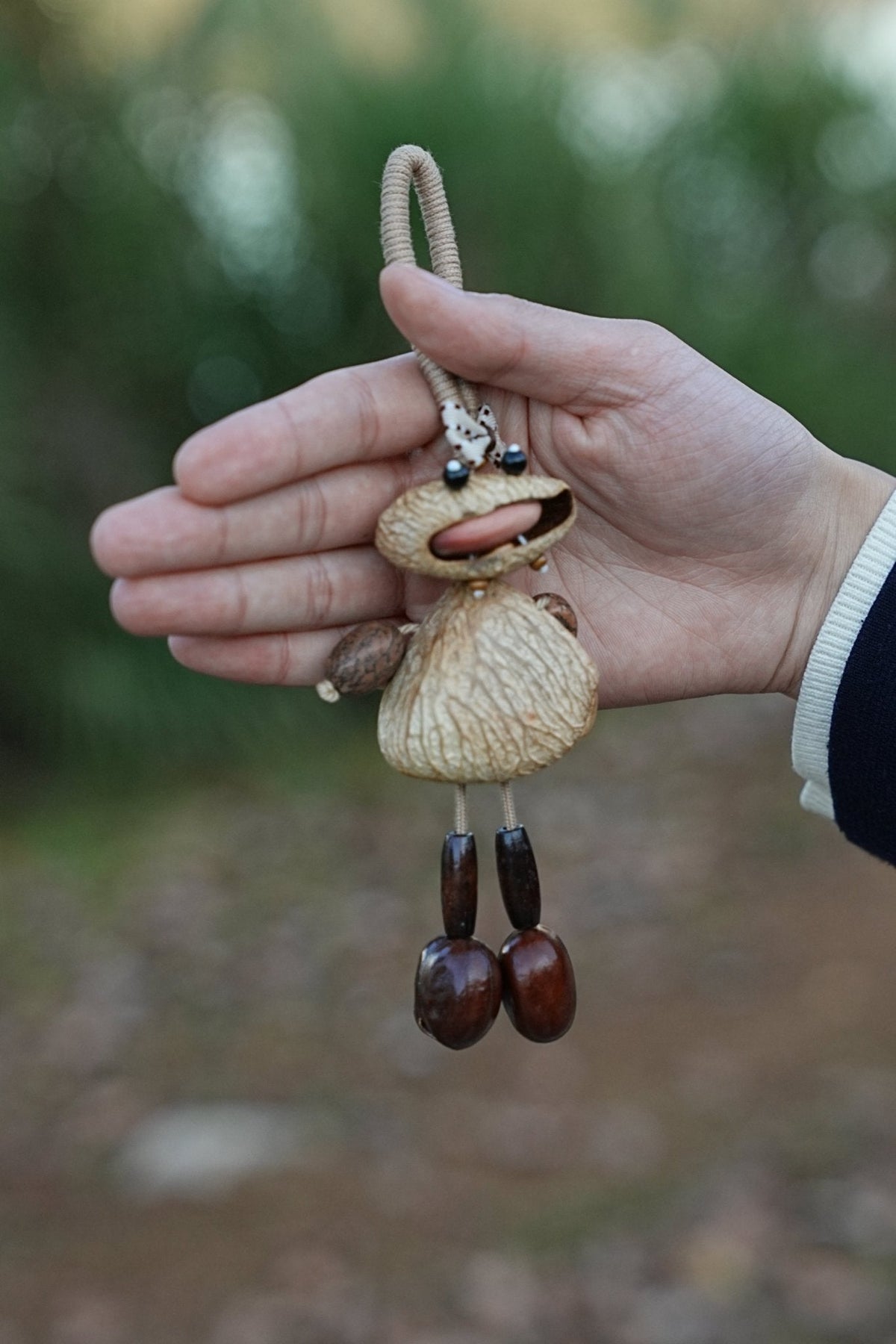 "The Polka Dot Monster" - Funny Big-Mouth Nut Shell Charm with Bow Tie