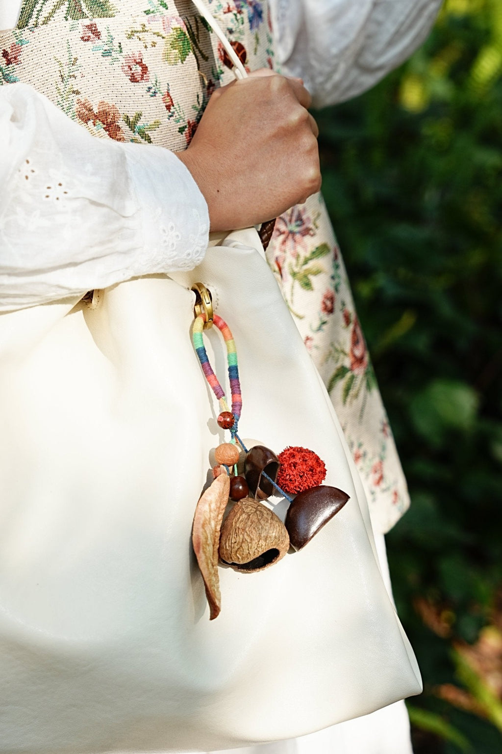 "The Rainbow Seed Charm" - Colorful Wrapped Bag Charm with Real Leaf Pods