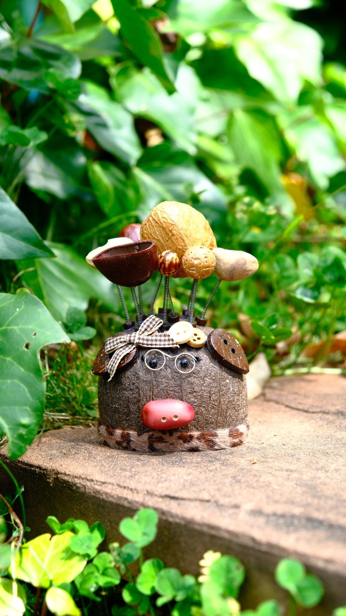"The Scholar Piggy" - Smart Nut Shell Pig Doll with Glasses & Plaid Bow