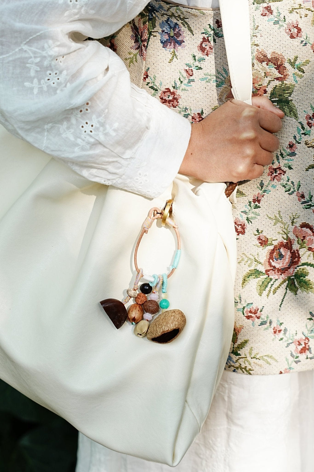 "The Spring Breeze" - Mint Green Wrapped Nut Shell Bag Charm with Turquoise Beads