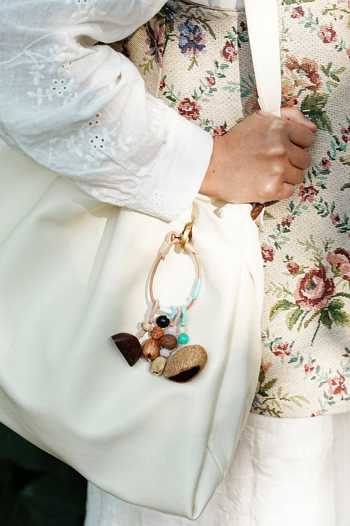 "The Spring Breeze" - Mint Green Wrapped Nut Shell Bag Charm with Turquoise Beads