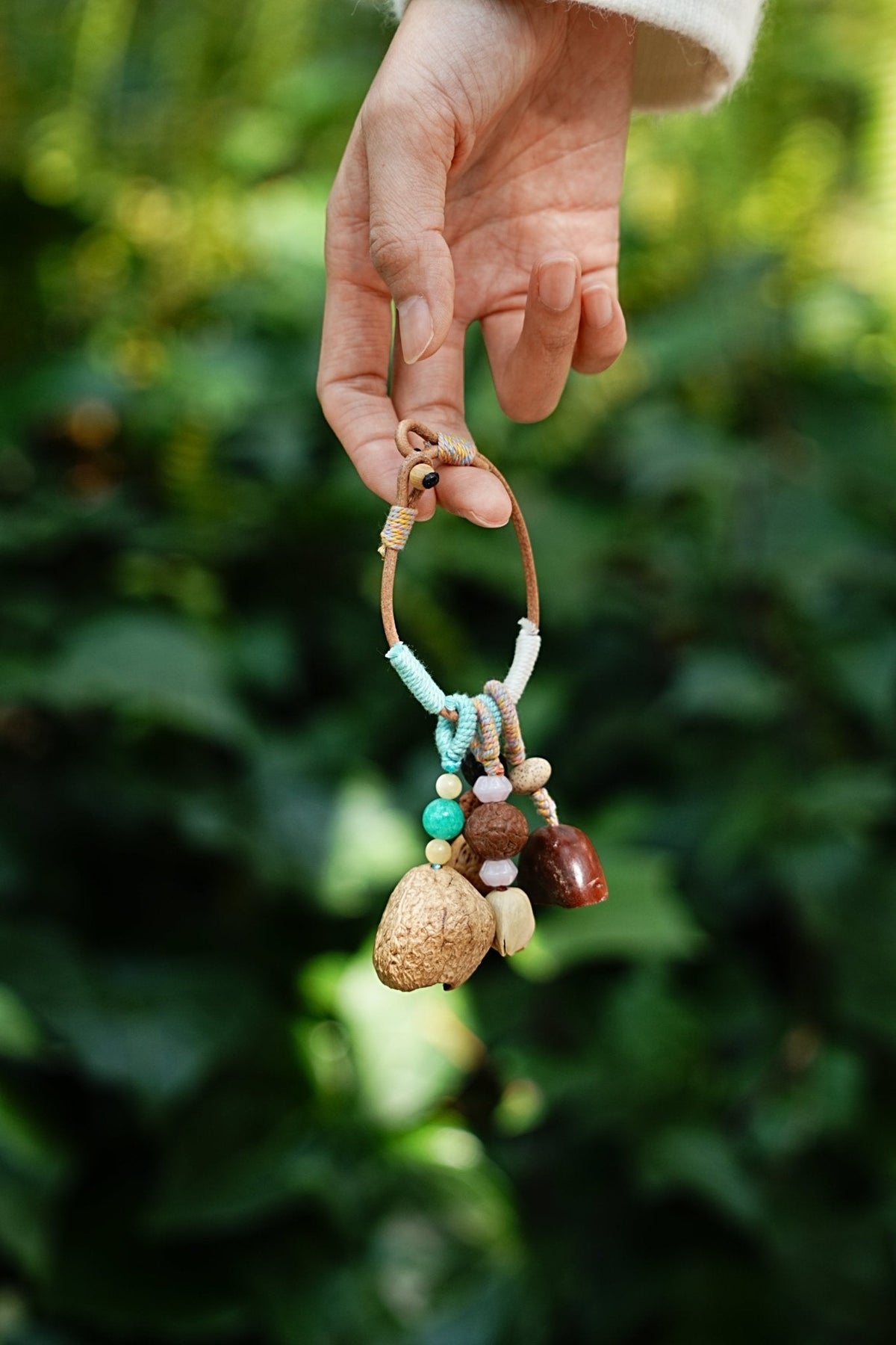 "The Spring Breeze" - Mint Green Wrapped Nut Shell Bag Charm with Turquoise Beads