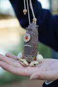 "The Tribal Cyclops" - Handcrafted Seed Pod Totem with Woven Belt & Single Eye