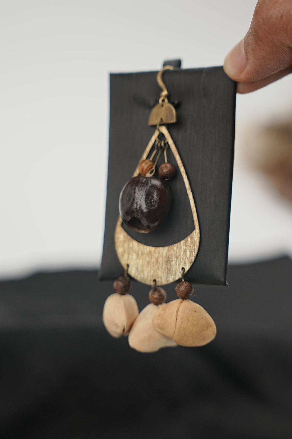 "The Tribal Echo" - Asymmetrical Hammered Bronze & Natural Seed Statement Earrings