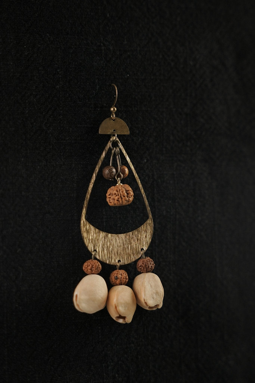 "The Tribal Echo" - Asymmetrical Hammered Bronze & Natural Seed Statement Earrings