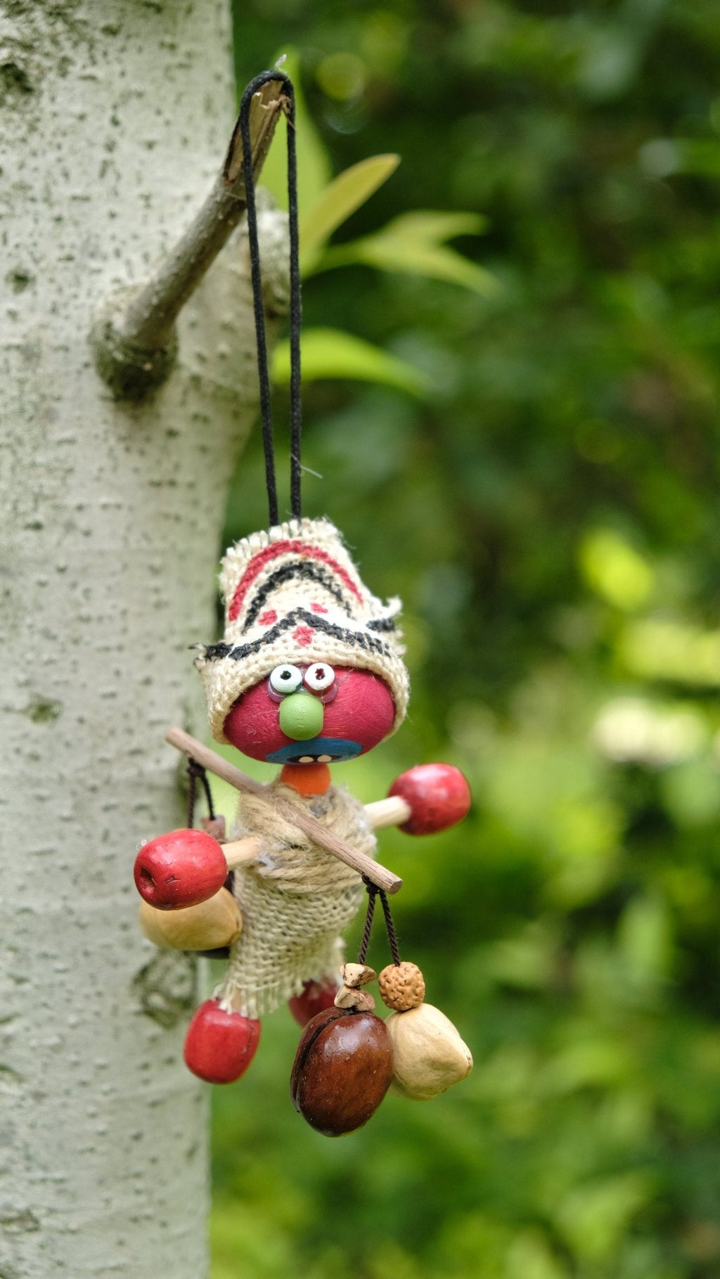 "The Tribal Nomad" - Handcrafted Burlap & Red Wood Folk Art Doll Charm