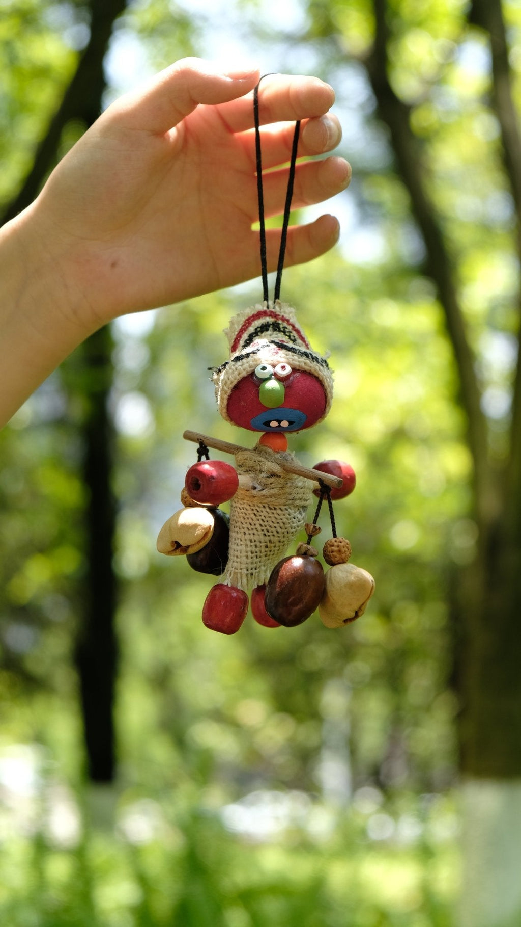 "The Tribal Nomad" - Handcrafted Burlap & Red Wood Folk Art Doll Charm