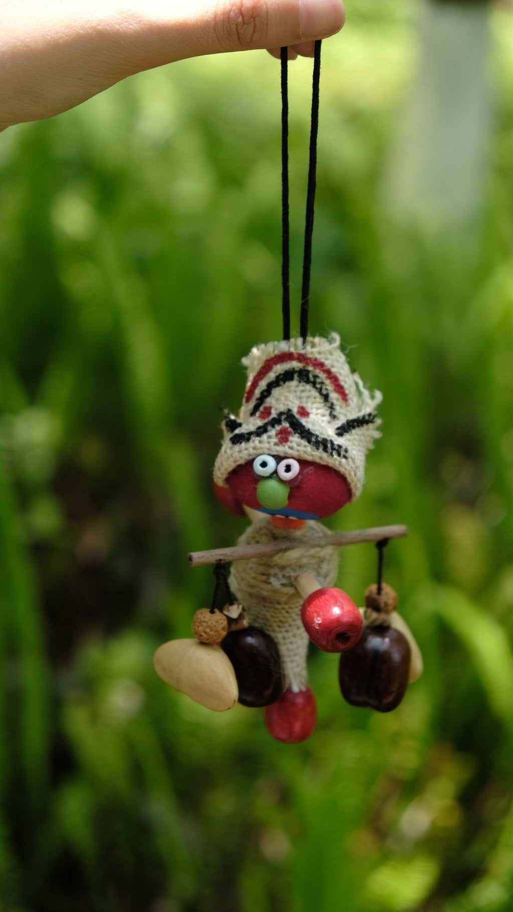 "The Tribal Nomad" - Handcrafted Burlap & Red Wood Folk Art Doll Charm