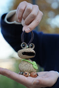 "The Wandering Frog" - Funny Big-Mouth Nut Shell Charm with Mini Knit Bag