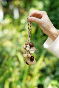 "The White Acorn Harvest" - Hand-Braided Bag Charm with White Bodhi & Natural Seeds