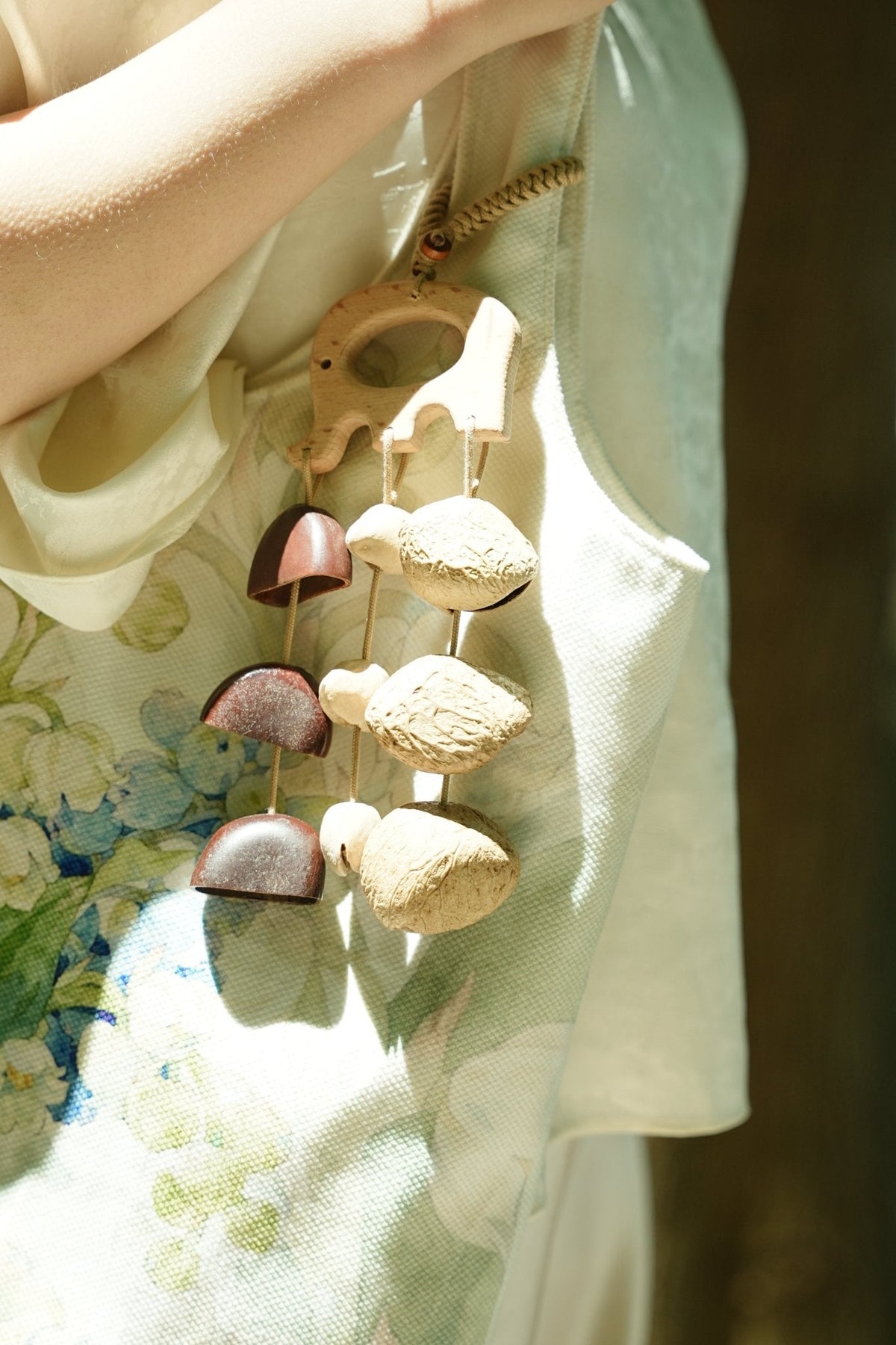 "The Wooden Elephant Chime" - Carved Wood Bag Charm & Mini Mobile