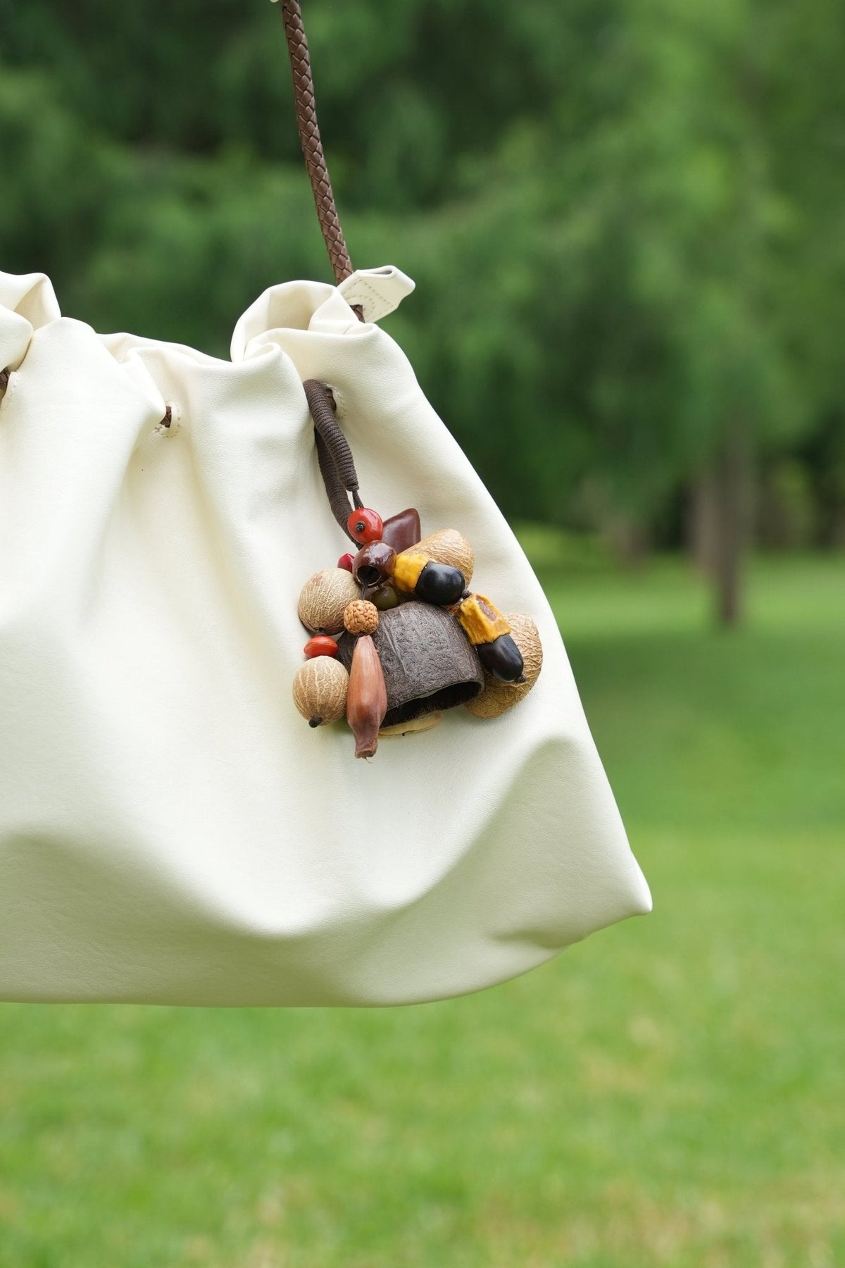 "The Woodland Harvest" - Mixed Forest Nut Cluster Charm with Lucky Red Seeds