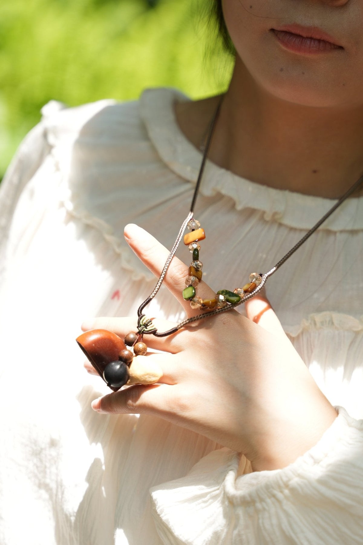 "The Woodland Tales" - Handcrafted Nut Shell & Wood Bag Charms (Cat, Bear, Sprite & Ring)