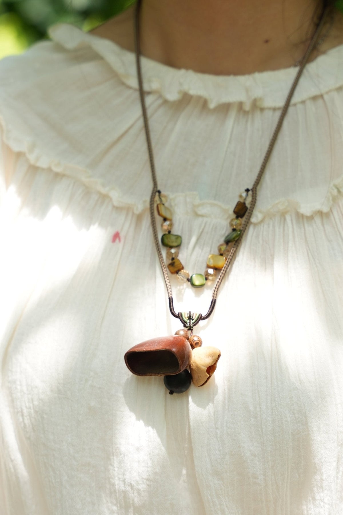 "The Woodland Tales" - Handcrafted Nut Shell & Wood Bag Charms (Cat, Bear, Sprite & Ring)