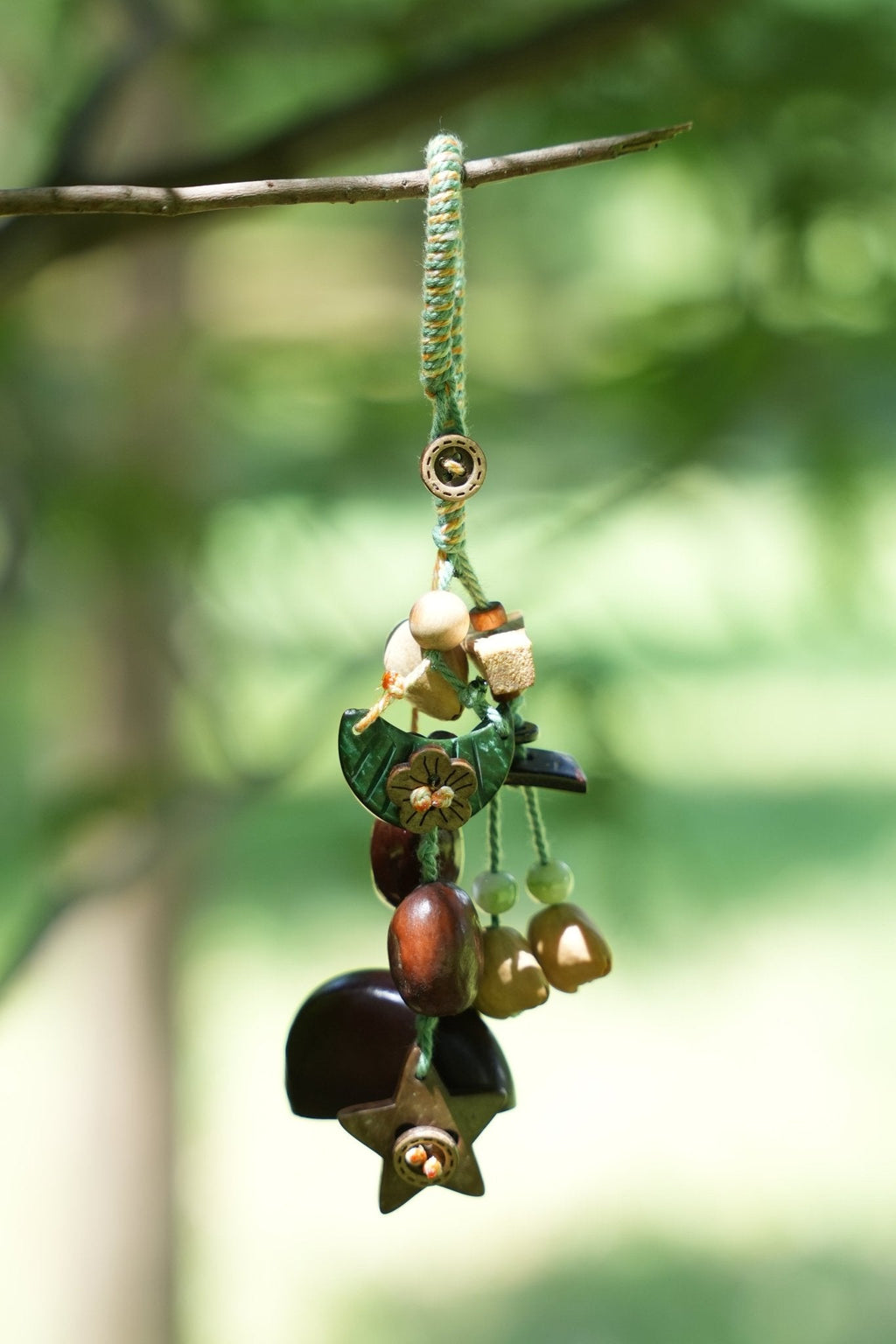 "The Woodland Whisper" - Sage Green Macrame & Natural Seed Bag Charm