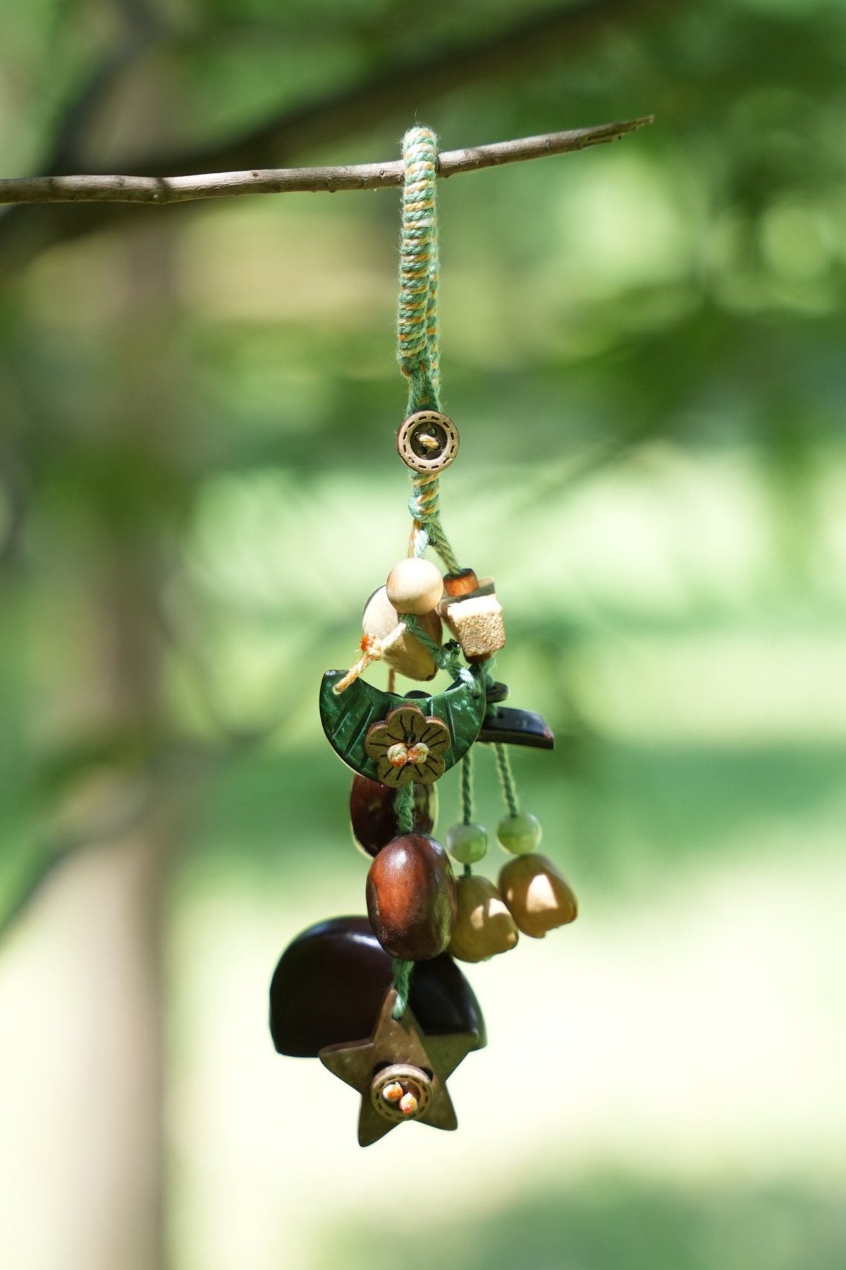 "The Woodland Whisper" - Sage Green Macrame & Natural Seed Bag Charm