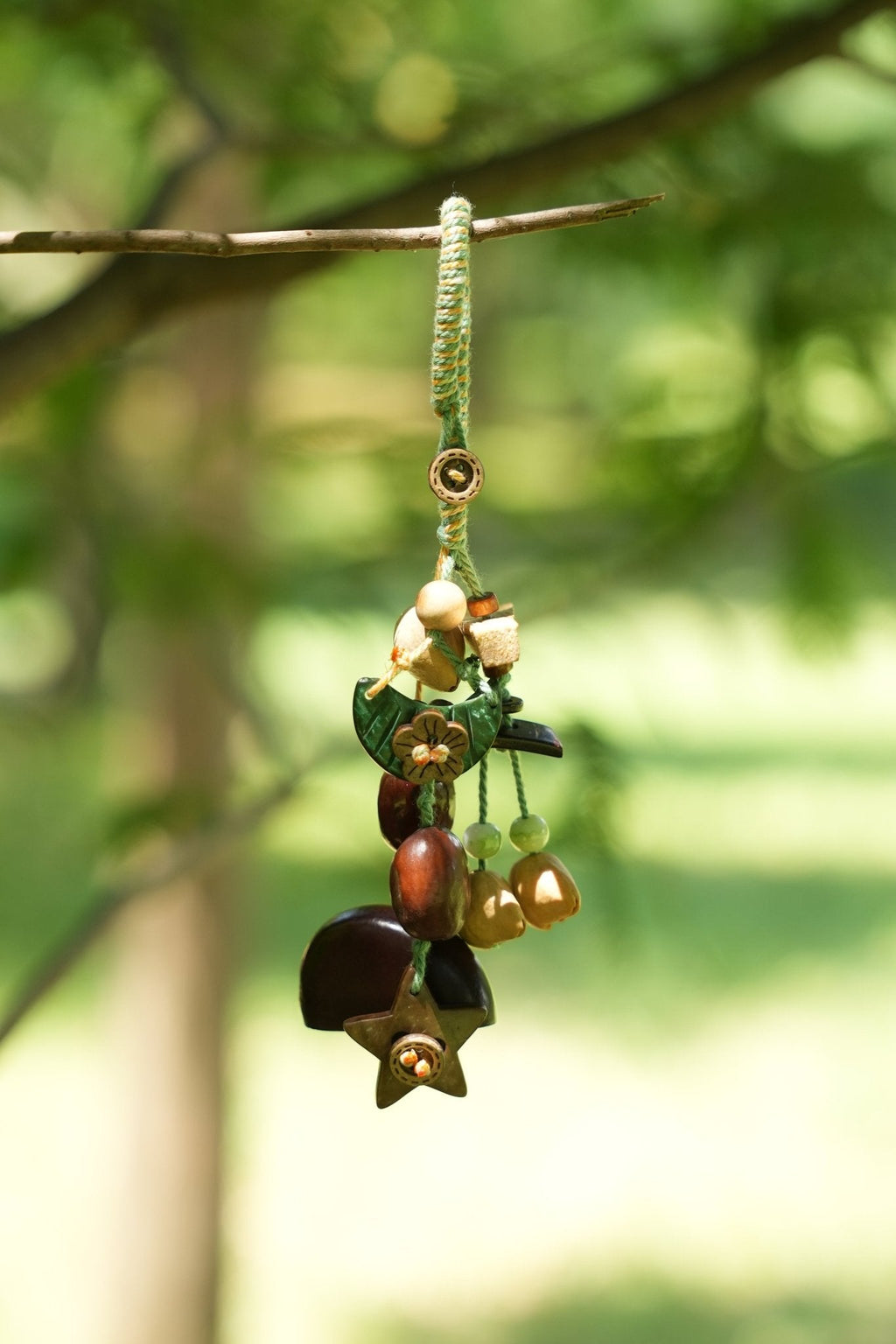 "The Woodland Whisper" - Sage Green Macrame & Natural Seed Bag Charm