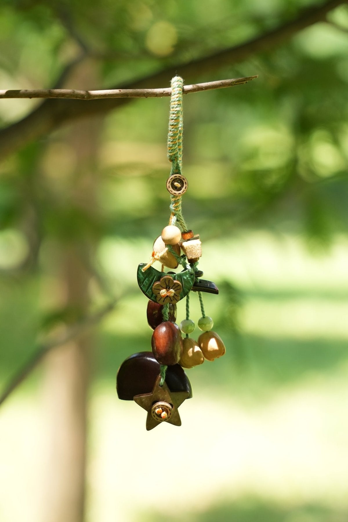 "The Woodland Whisper" - Sage Green Macrame & Natural Seed Bag Charm