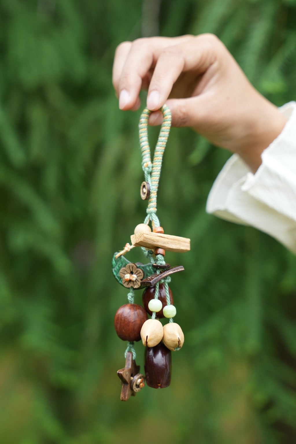 "The Woodland Whisper" - Sage Green Macrame & Natural Seed Bag Charm