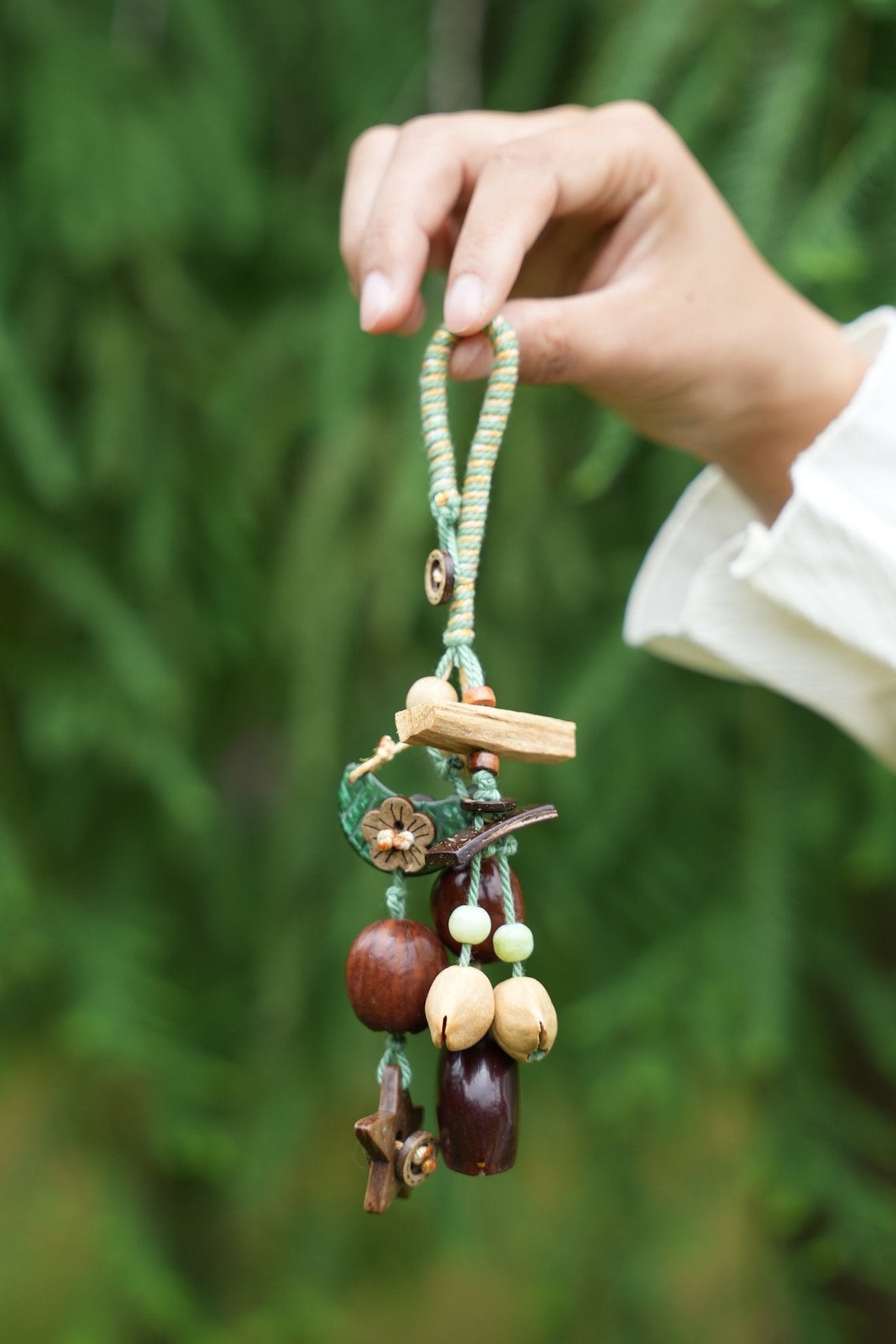 "The Woodland Whisper" - Sage Green Macrame & Natural Seed Bag Charm