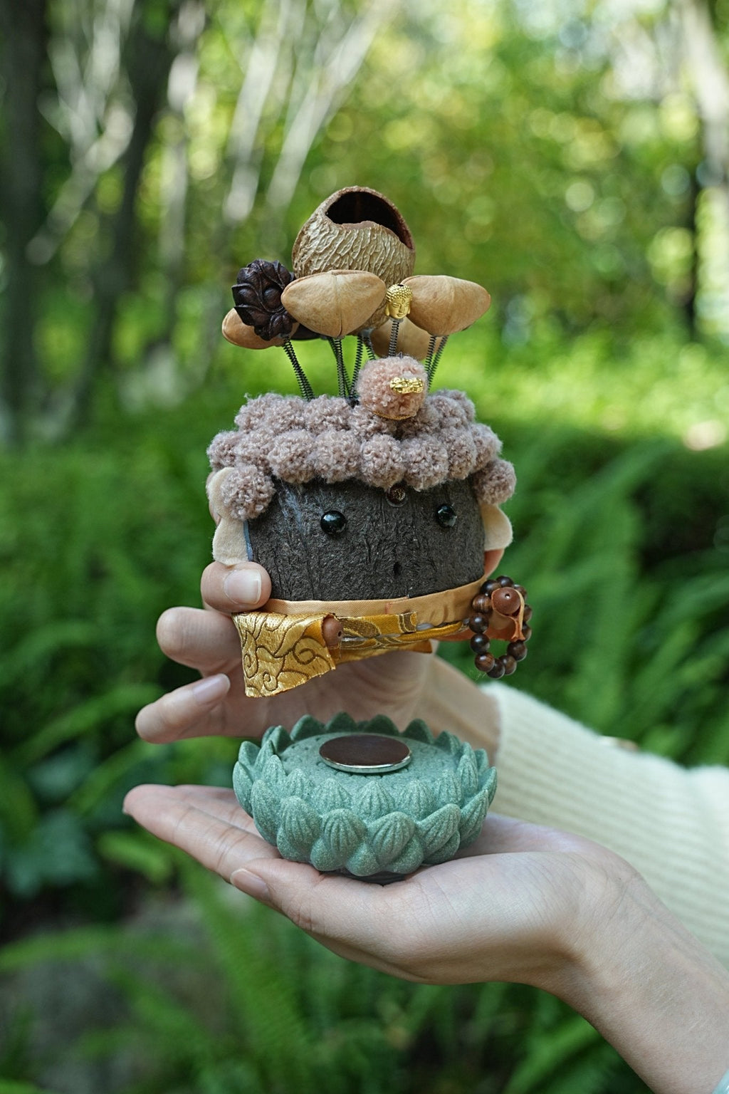 "The Zen Master" - Nut Shell Buddha Doll on Magnetic Lotus Base