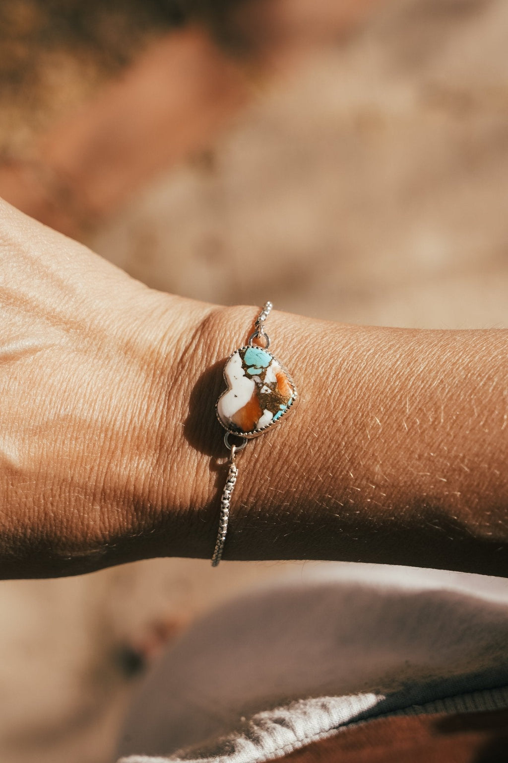 Turquoise Lovers Bracelet in White Buffalo, Spiny Oyster, & Kingman Turquoise