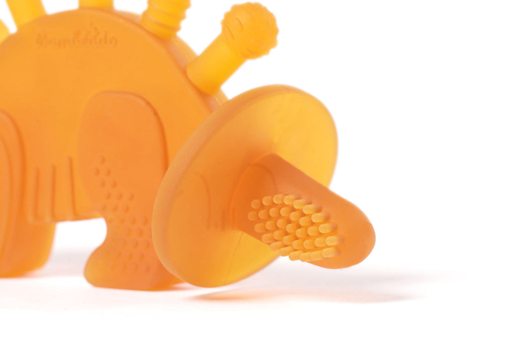 Dibly Amber - Baltic Amber & Natural Rubber Dinosaur Teether with Toothbrush Tail - Shop Avnu