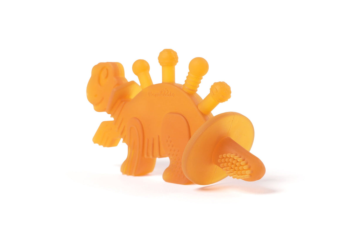 Dibly Amber - Baltic Amber & Natural Rubber Dinosaur Teether with Toothbrush Tail - Shop Avnu
