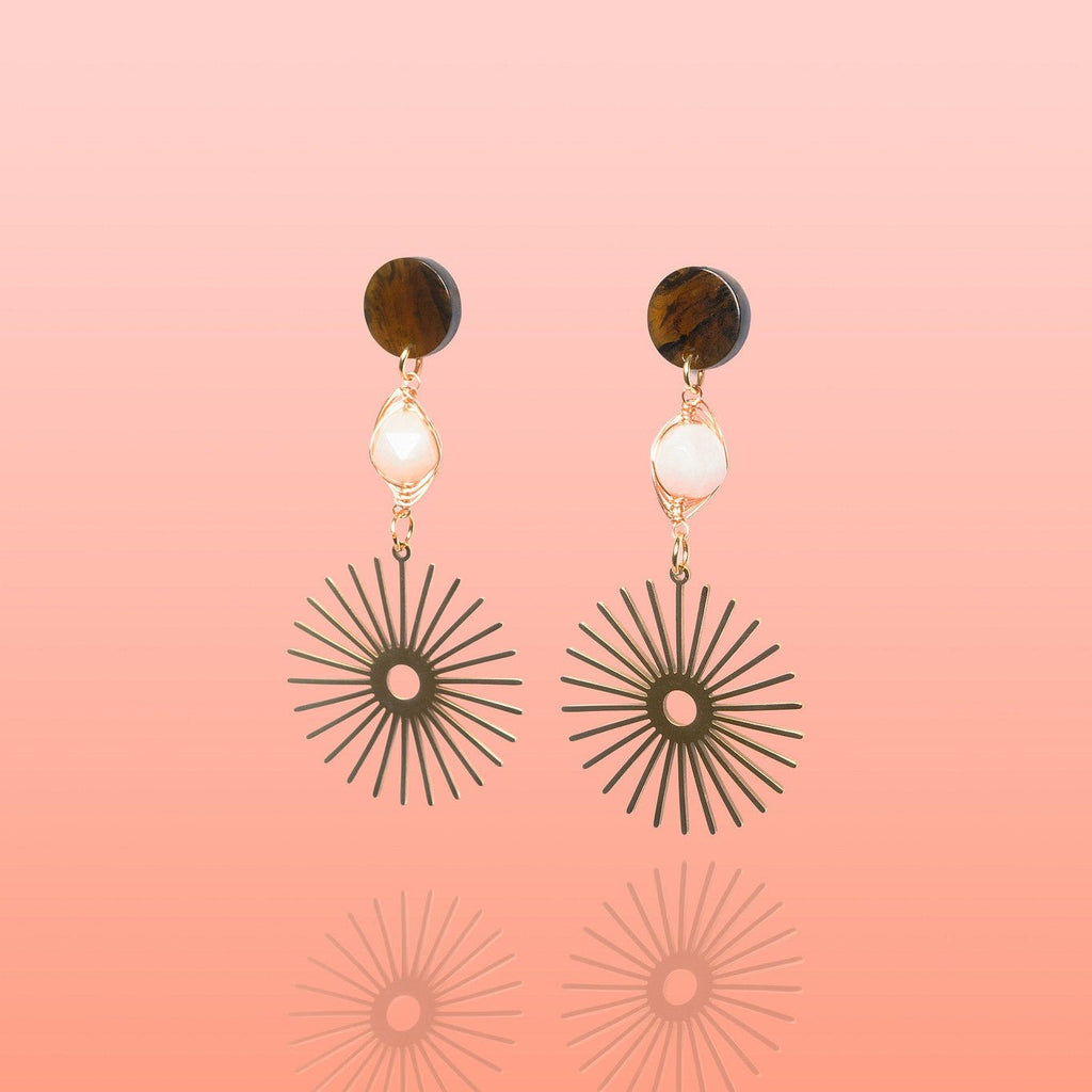 Isela Brown + Pink Jade Sun Burst Earrings - Shop Avnu