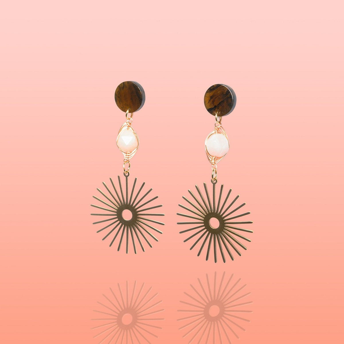 Isela Brown + Pink Jade Sun Burst Earrings - Shop Avnu